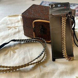 Remington Metal Beaded Flower Stretch Headband & Leather Head Band / Accessory.
